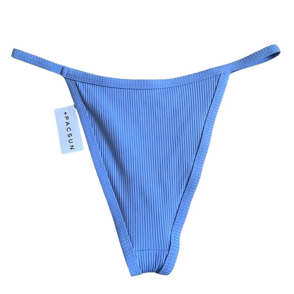 Pacsun Swim Eco Blue Ribbed High Leg Bikini Bottom Size L - Picture 3 of 6
